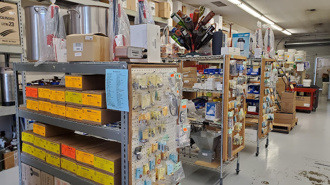 store shelfs with beer brewing supplies